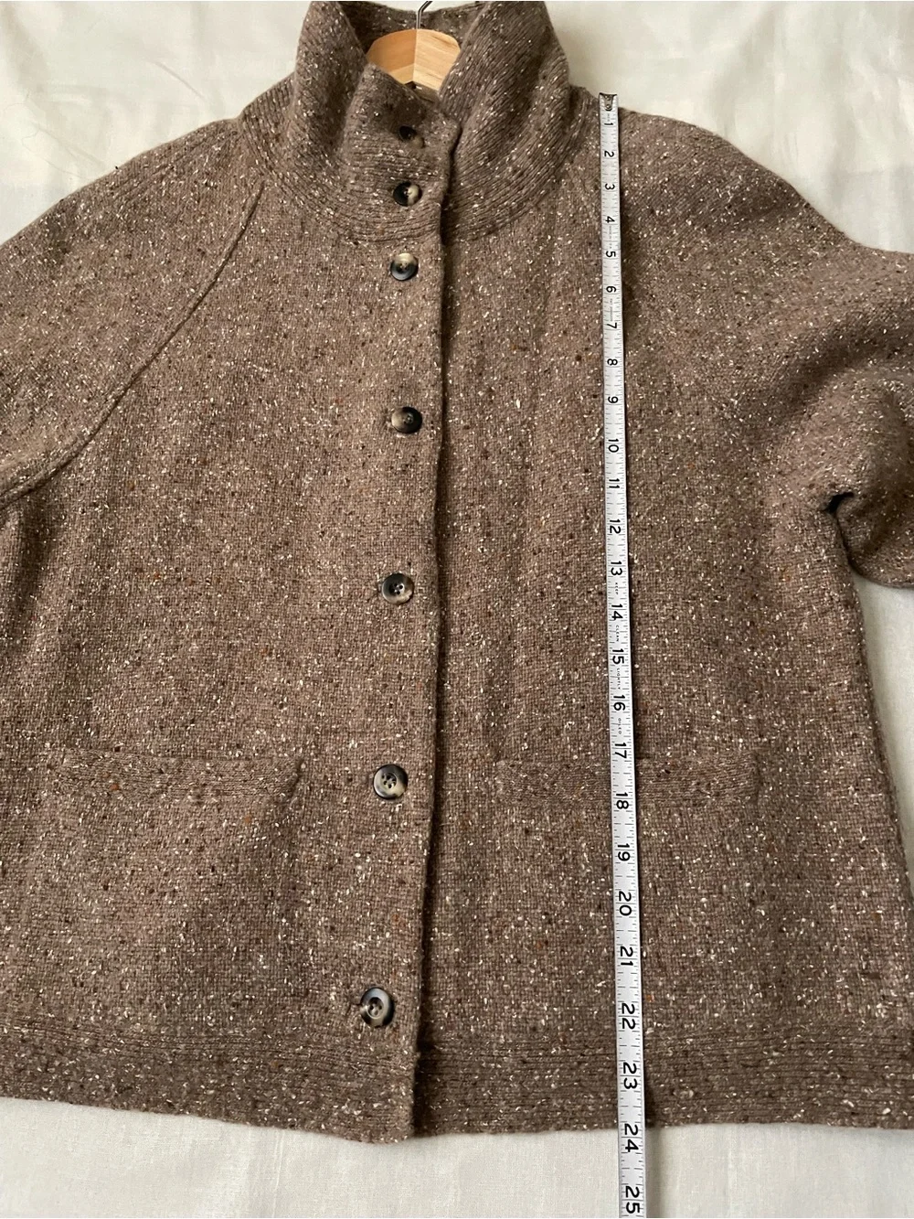 Eileen Fisher Heather Brown Knit Button-Front Wool blend cardigan